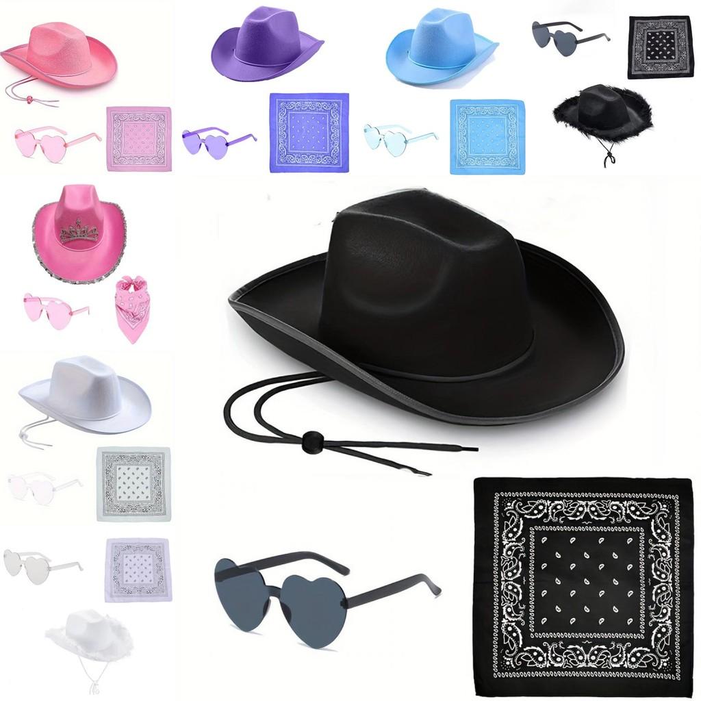 Denim Hat Set With Pink Frayed Crown And Glitter Sequins For Party Costumes