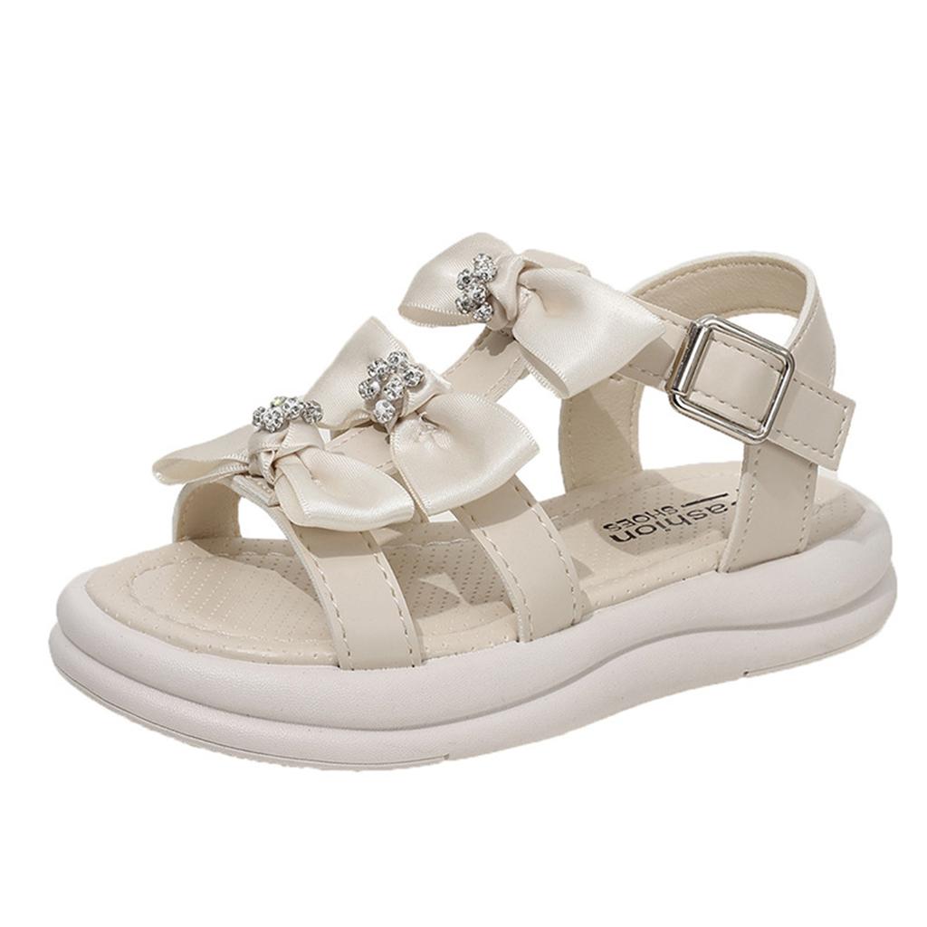 Girls Open Toe Sandals Summer Bowknot Design Adjustable Buckle Strap Comfortable Sole Lightweight Beach Shoes for Kids