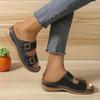Women's Solid Color Casual Sandals, Platform Slip On Soft Sole Double Buckle Holiday Shoes, Cut Out Wedge Beach Shoes