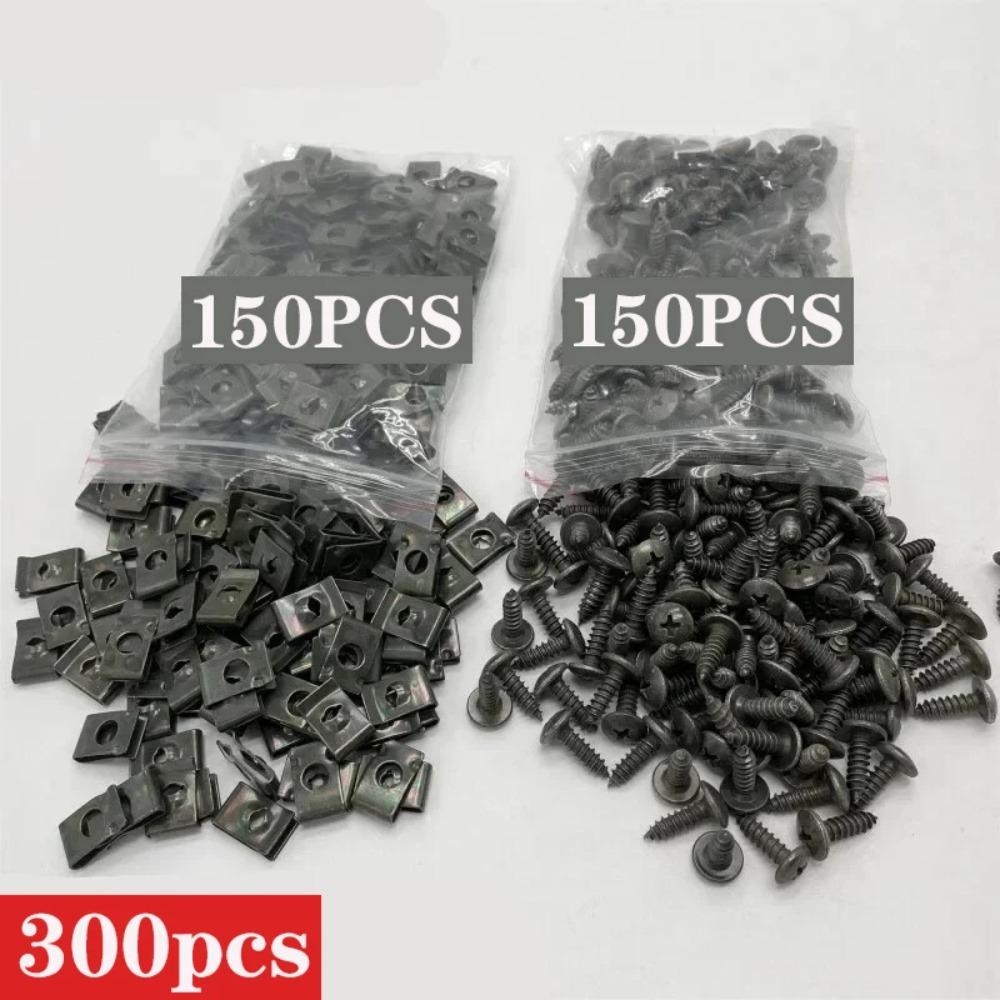 Lot de 500 clips de fixation à vis en métal pour voiture et moto, type U, avec vis, protection antirouille, boucle à vis, feuille de fer