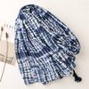 Exotic Retro Ethnic Style Blue And White Porcelain, Navy Blue Rendering, Silk Scarf, Long Braid, Whisker, Cotton And Linen Hand Feel Scarf