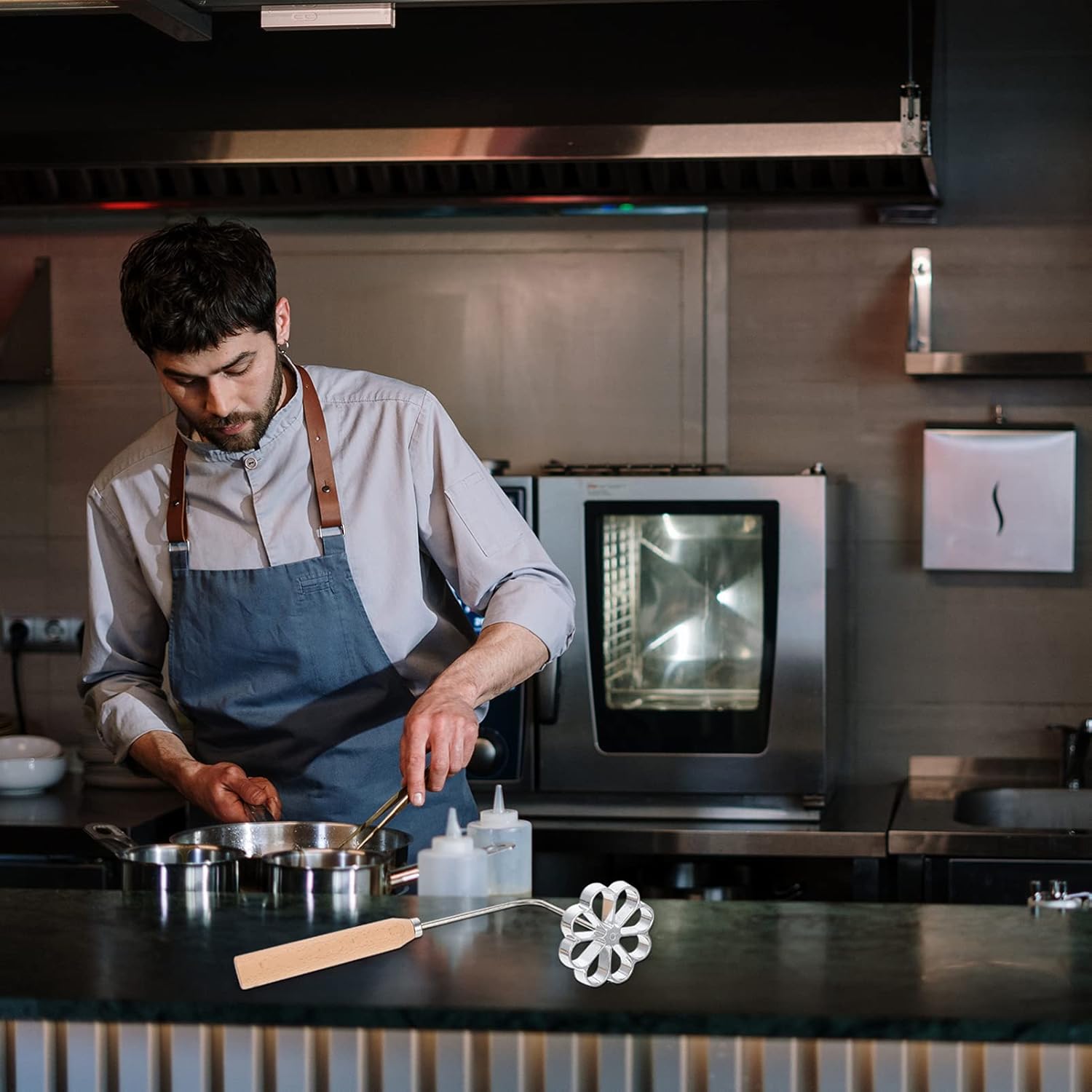 Swedish Rosette Aluminum Waffle with Wooden Handle Creative Cake Printing Frying for Rosette Bunuelos Cookie (Flower Pattern)