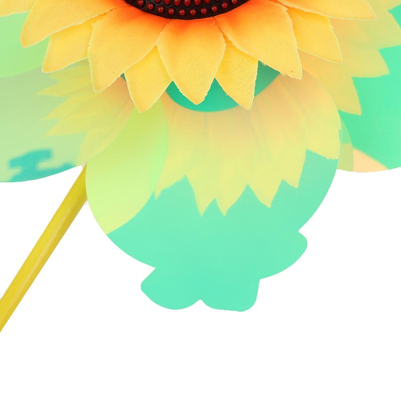 1 Set Outdoor Garden Decor Double Layered Sunflower Windmill Rotating Sunflower Wind Spinner Stake Standing Lawn Flower Pinwheel