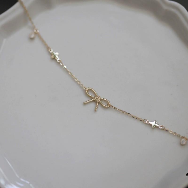 Sterling Bow Knot Bracelet Women Minimalist Cross Pendant Fashion Jewelry