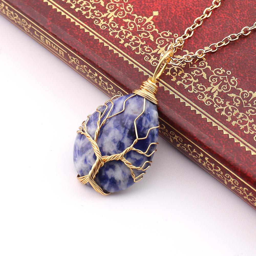 Trending Agate Water Drop Tree of Life Pendant Necklace with Wire Wrap