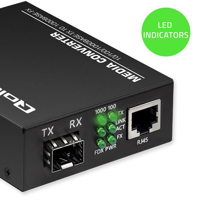 Qoltec Dwukierunkowy Media Konwerter SWITCH Ethernet 1x RJ45 1x SFP| 1000Mb/s | 5V