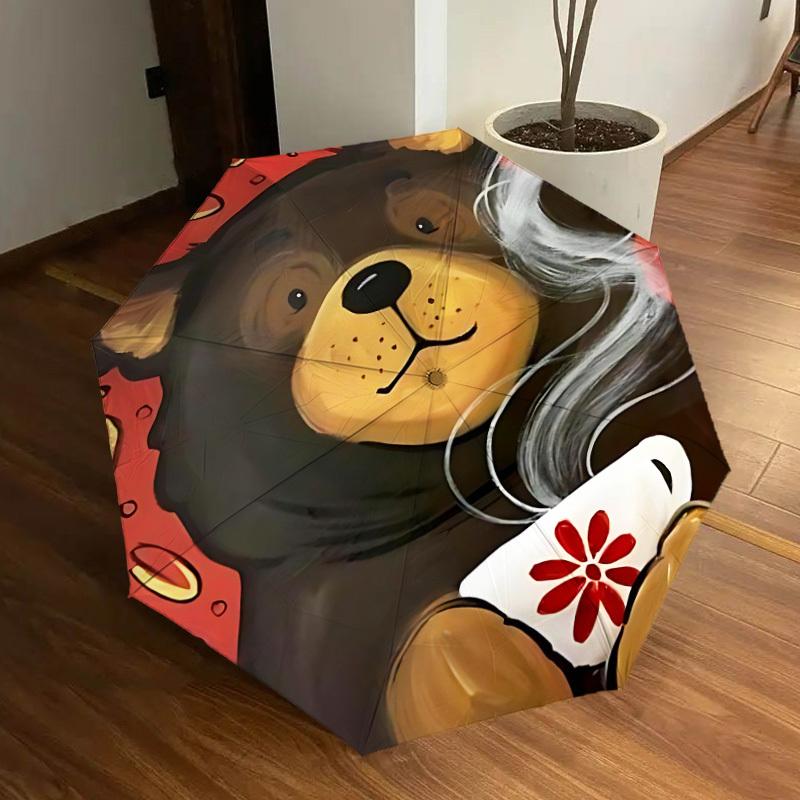 1PC Tea Bear Automatic Folding Umbrella - Compact 8-Rib Design, Durable Plastic & Iron, Lightweight for Outdoor Daily Use, Festive Gift092