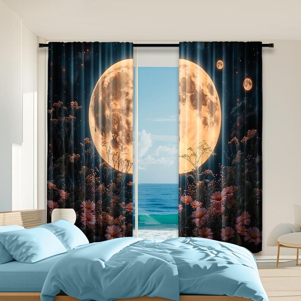 

2 pcs, versatile polyester transparent curtains for home decoration moon for use in bedrooms and living rooms 29x65in(75x166cm)