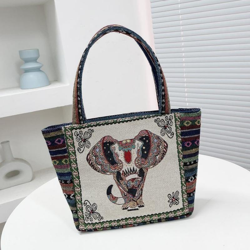The Elephant Embroidery Double-sided Hand Shoulder Bag Is Versatile with Jacquard Patterns