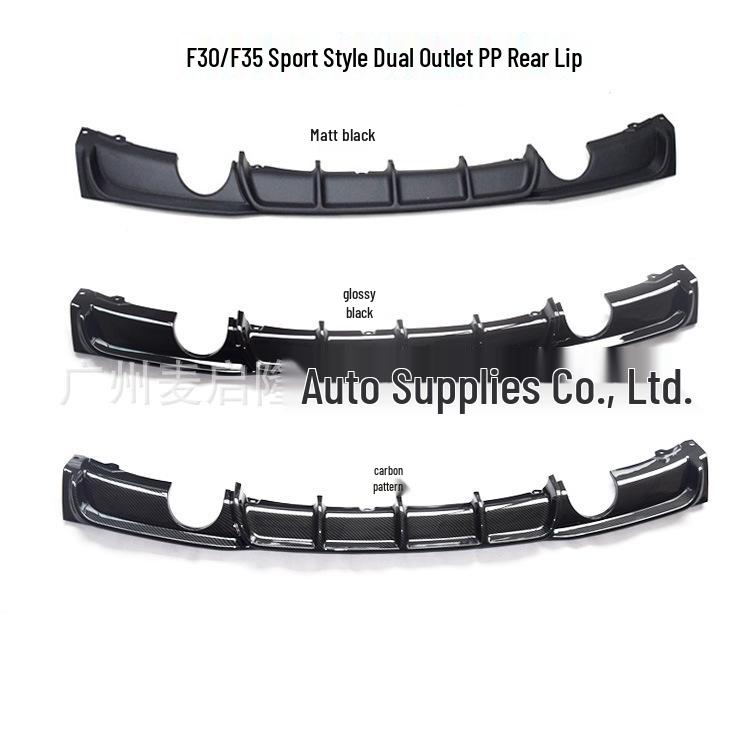 3 Series F30/F35 Sport Dual Exhaust Modification: Matte Black, Gloss Black, Carbon Fiber Rear & Front Lip.