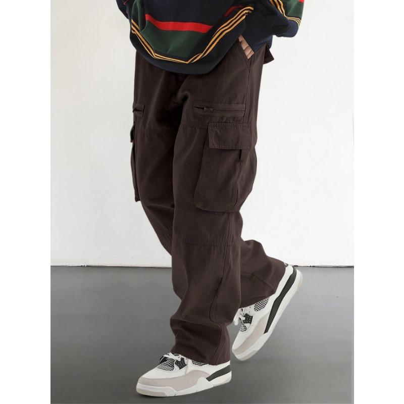 

Functional Wind Multi-pocket Tooling Men s Pants Straight Loose Casual Pants Tide 1 S темно-коричневого