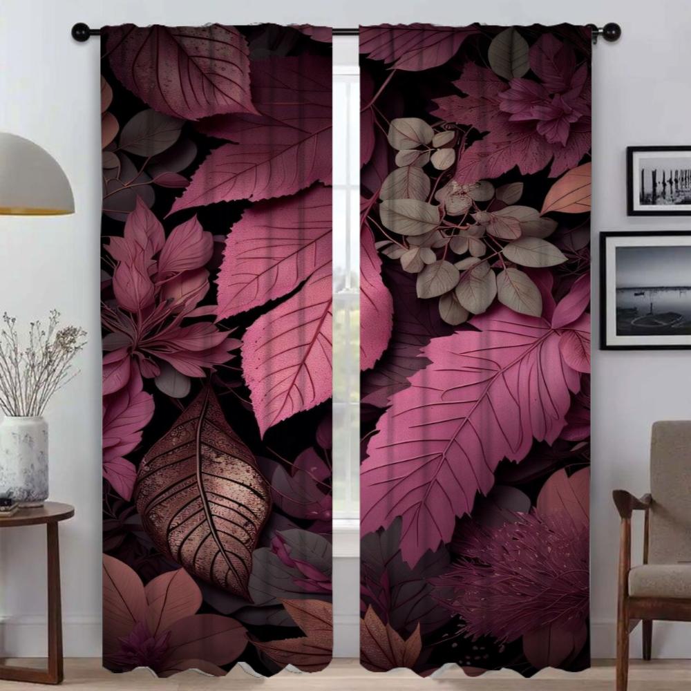 Window Curtain for Room 2 Panel Leaf Down Partition Home Interior Curtains Shades Halloween Decoration Tulle for Bedroom Living