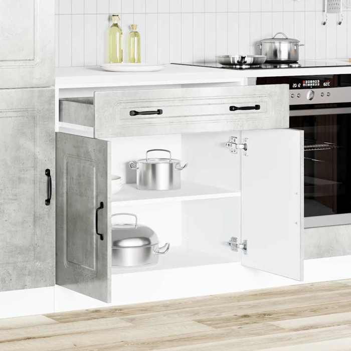 VidaXL Armoire de cuisine Kalmar gris béton bois d'ingénierie, meuble bas d'évier, meuble bas de cuisine avec tiroir, meuble 853501