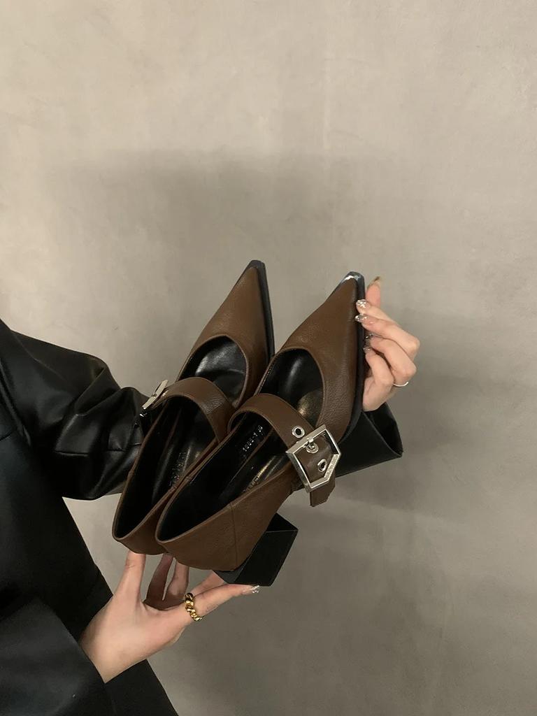 Fashion Hot Selling Retro Pointed Mary Jane Small Leather Shoes for Women 2025 Autumn and Winter  Korean Version of Chunky Heel Loafers