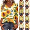 Women's Fashionable Casual V-Neck Three-Quarter Sleeve Printed T-Shirt Top