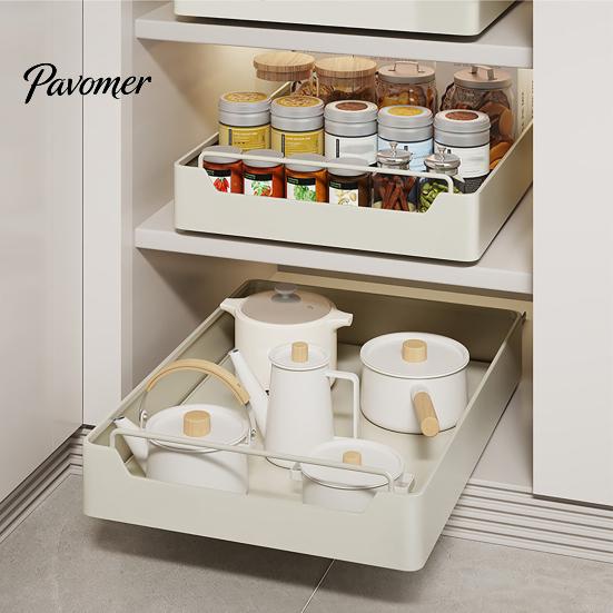 Pull Out Cabinet Organizer Fixed with Adhesive Nano Film Punch-free Heavy Duty Slide Pantry Shelves Sliding Drawer Shelf for Kitchen Living Room