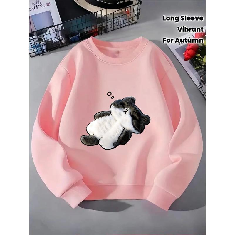 European sizes Kids' Crewneck Sweatshirt - Black And White Furry Animal Pattern ,Sportswear And Casual Wear, Soft And Comfortable, Children's Clothing