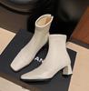 French retro thin boots women's Martin boots autumn and winter temperament foreign style square head high heels short boots thick heel elastic single