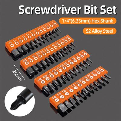 25mm Screwdriver Bits Set Slotted Phillips Torx Square Hexagon Bit Holder 1/4" Hex Shank S2 Steel Ratchet Wrench Hand Tools