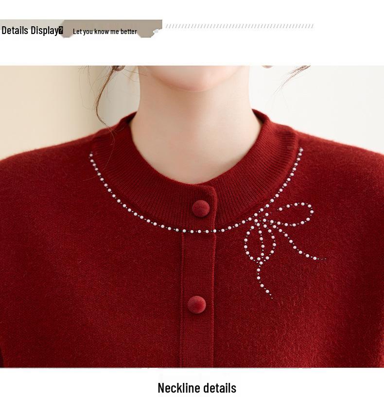 Stylish Warm Knit Top for Middle-Aged and Elderly Women - Loose Fit, Plus Size Available