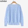 VONDA Women Autumn V-neck Long Sleeve Solid Color Pullover Sweaters