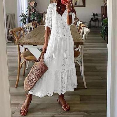 Vestido Maxi de Verano Bohemio para Mujer Vestido de Playa Holgado con Vuelo Largo con Cuello en V Vestidos de Viaje