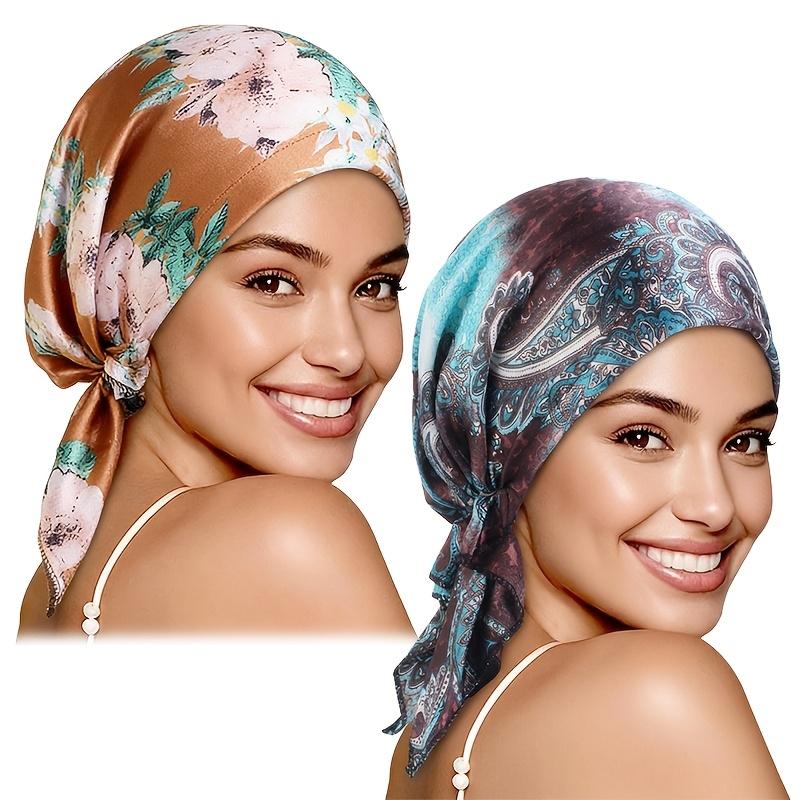 2Pcs Satin Printed Triangle Hat, Headscarf Hat, Turban Hat, Pirate Hat, Cloth Hat