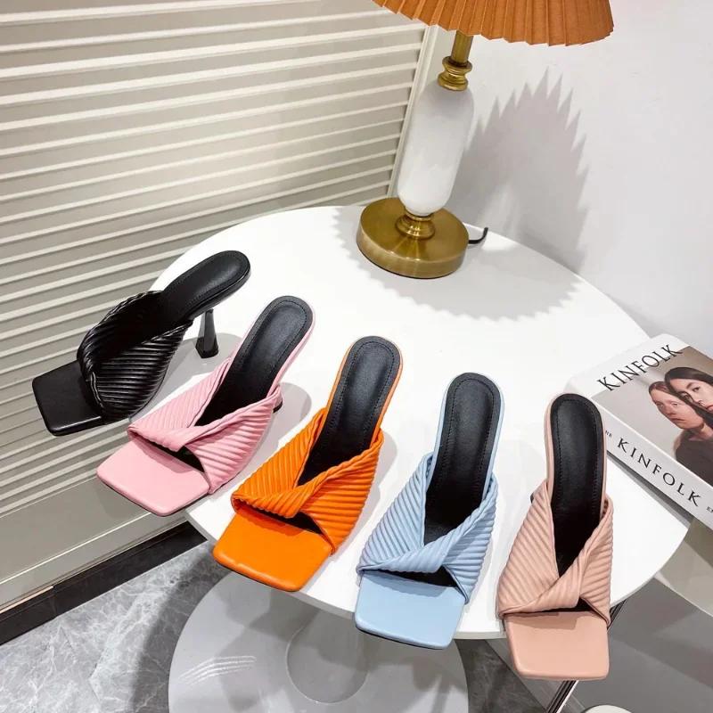 Maogu Luxury Pink Orange Women's Shoes 2024 Trend New Fashion Slippers Fashion Slides Ladies Elegant High Heel Summer Sandals