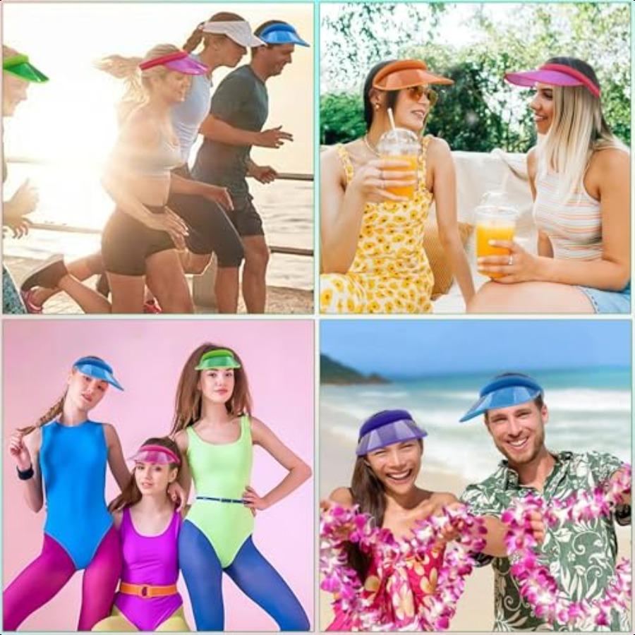 12 Pack Unisex Sun Visors PVC Plastic Visors Wide Brim Clear Sun Hat Beach Cap for Sports Outdoor Summer Beach Activities