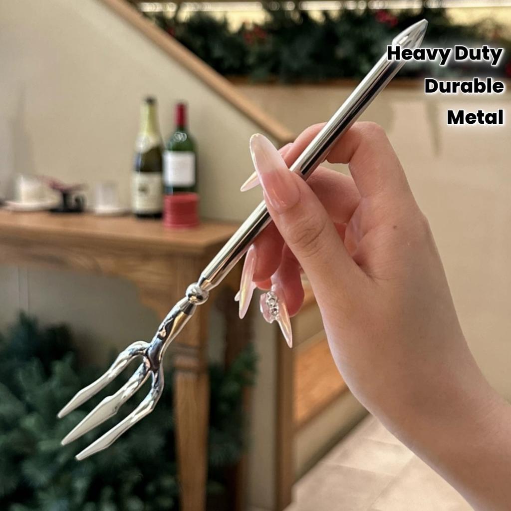 1pc Heavy-Duty Stainless Steel Trident Fork - Long Handle with Glossy Finish & Trident Tip (3-Prong) for Dinner, Salad, Dessert