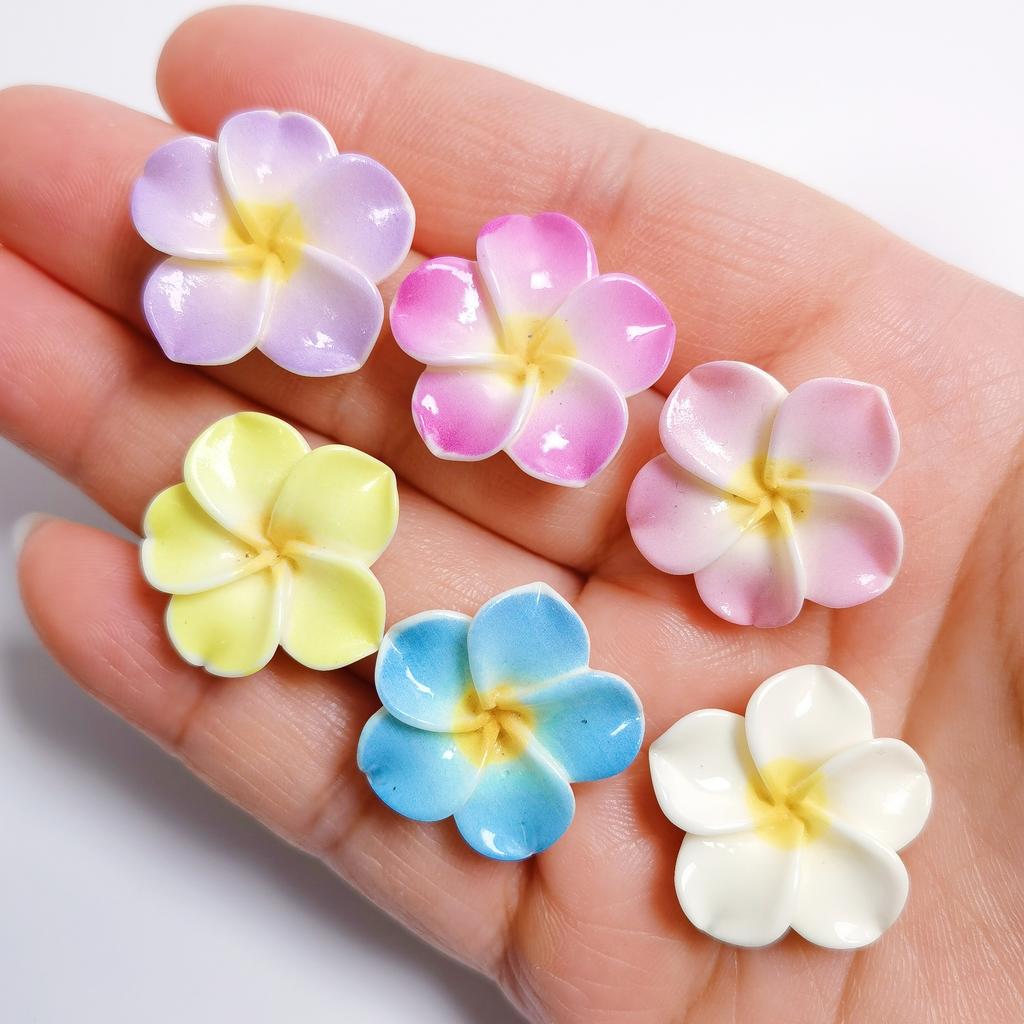 100pcs Mix Cute Frangipani Flower Flatback Resin Cabochon Embellishments DIY Scrapbooking for Girls Hairpin Headband Gifts