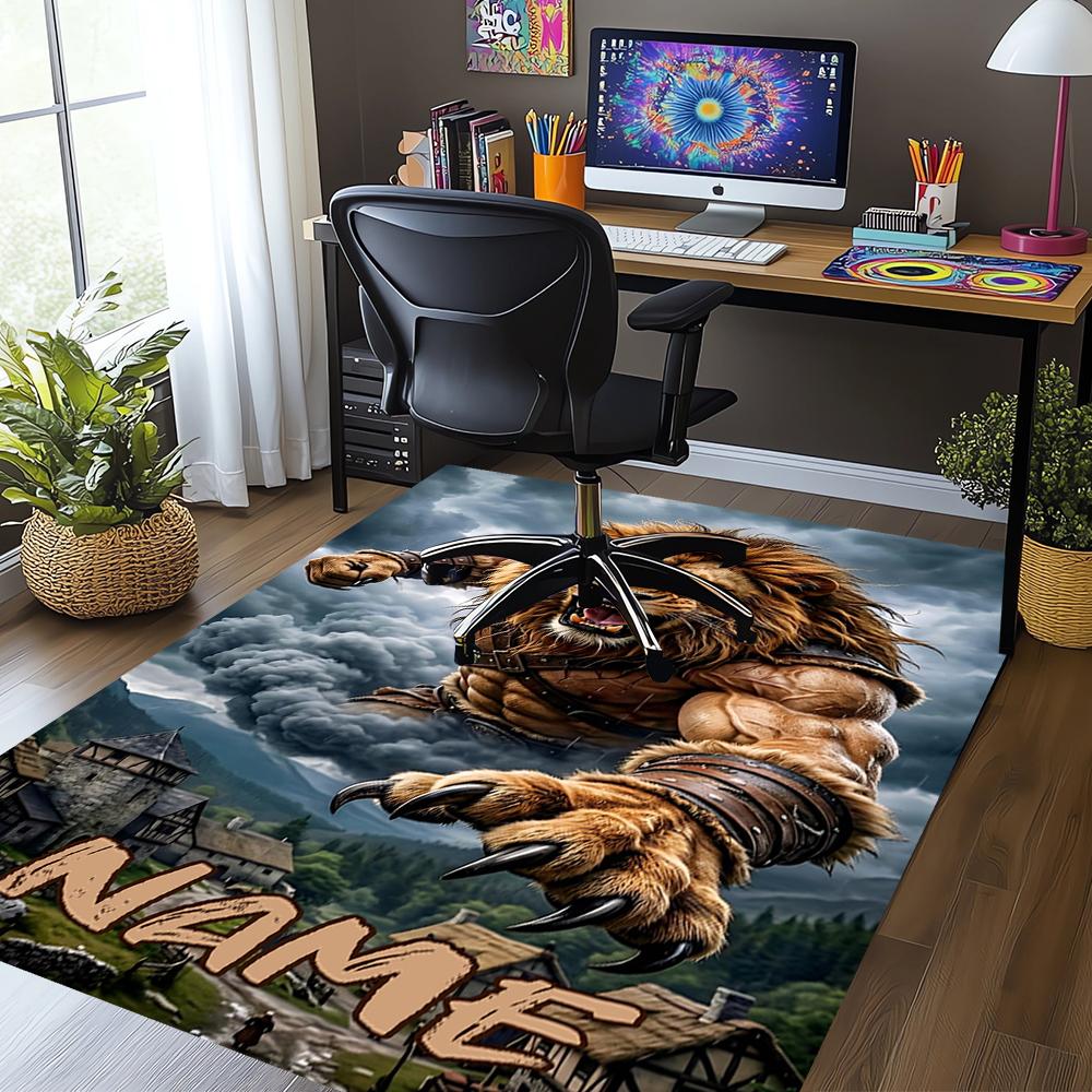Custom Name Lion Printed Carpet,Rug for Office Chair Living Room Bedroom Kitchen Room Decor Gifts.