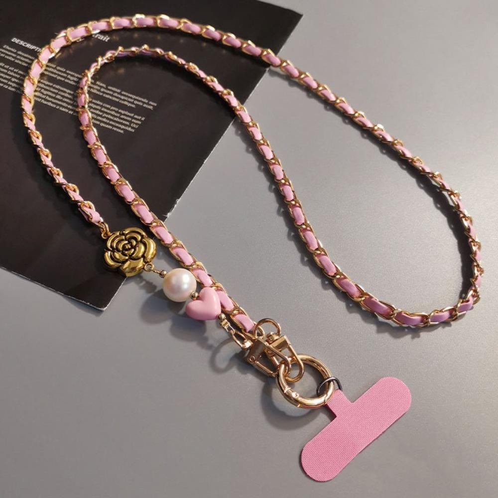 Camellia Crossbody Phone Rope Metal Chain Mobile Phone Strap Hanging Ornaments