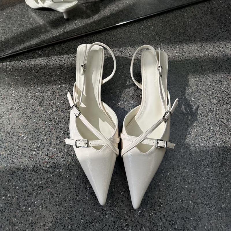 

Мода SUOJIALUN 2024 Весна Новинка Бренд Женские Сандалии Мода Острый Носок Слипоны Неглубокие Слингбэки Сандалии Тонкий Высокий Каблук Туфли 35 бежевый