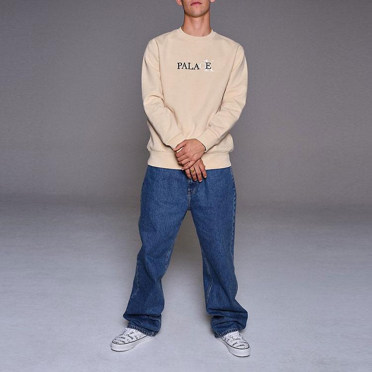 Palace SS22 Logo Print Solid Color Crew Neck Sweatshirt Unisex Tops Wheat 21663140-100