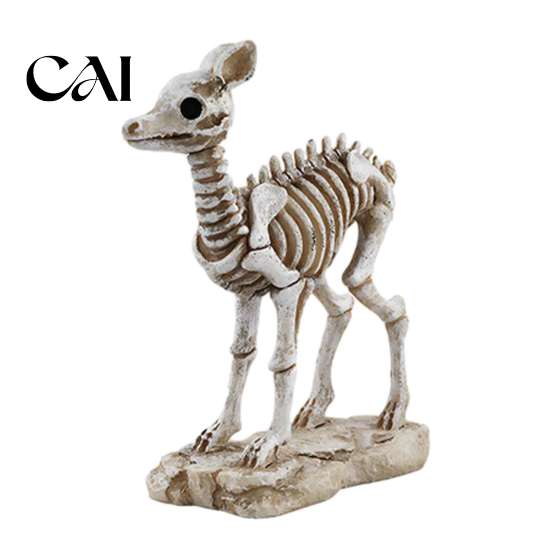Spooky Yard Display Skeleton Animal Statue, Deer Cat Duck Figurine, Resin Indoor Outdoor Halloween Decor Ornament for Table Centerpiece, Front