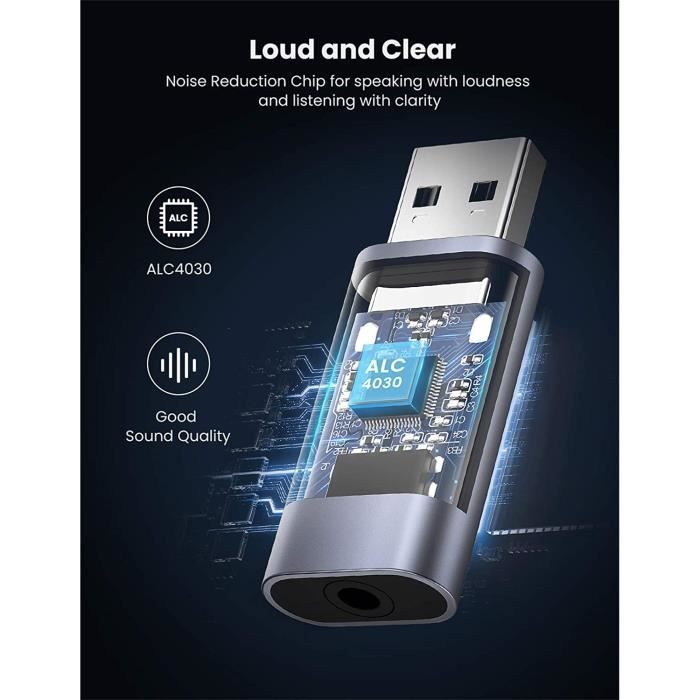 Carte Son Externe - UGREEN - Adaptateur USB Audio - Compatible PS5/PS4 - Réduction du bruit - Son haute-fidélité