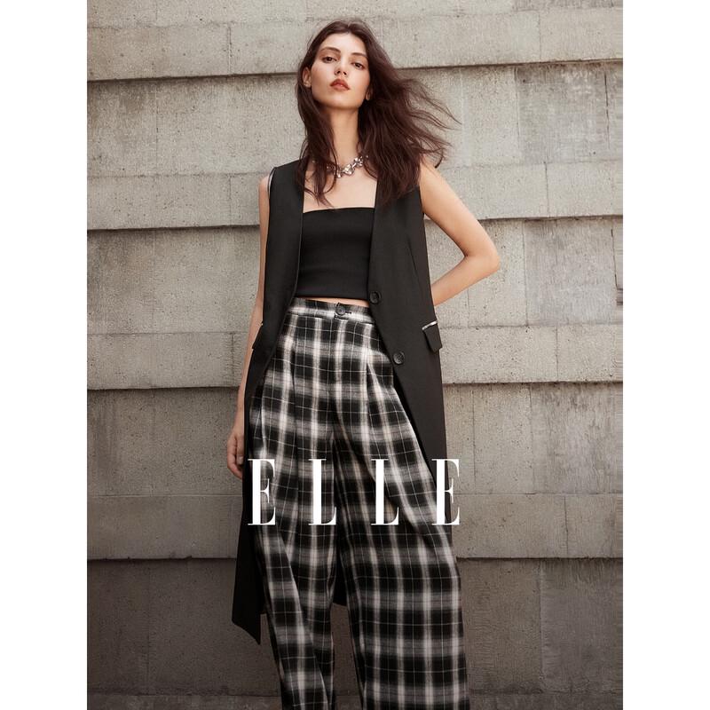 ELLE French Style Plaid Sleeveless Vest for Women S