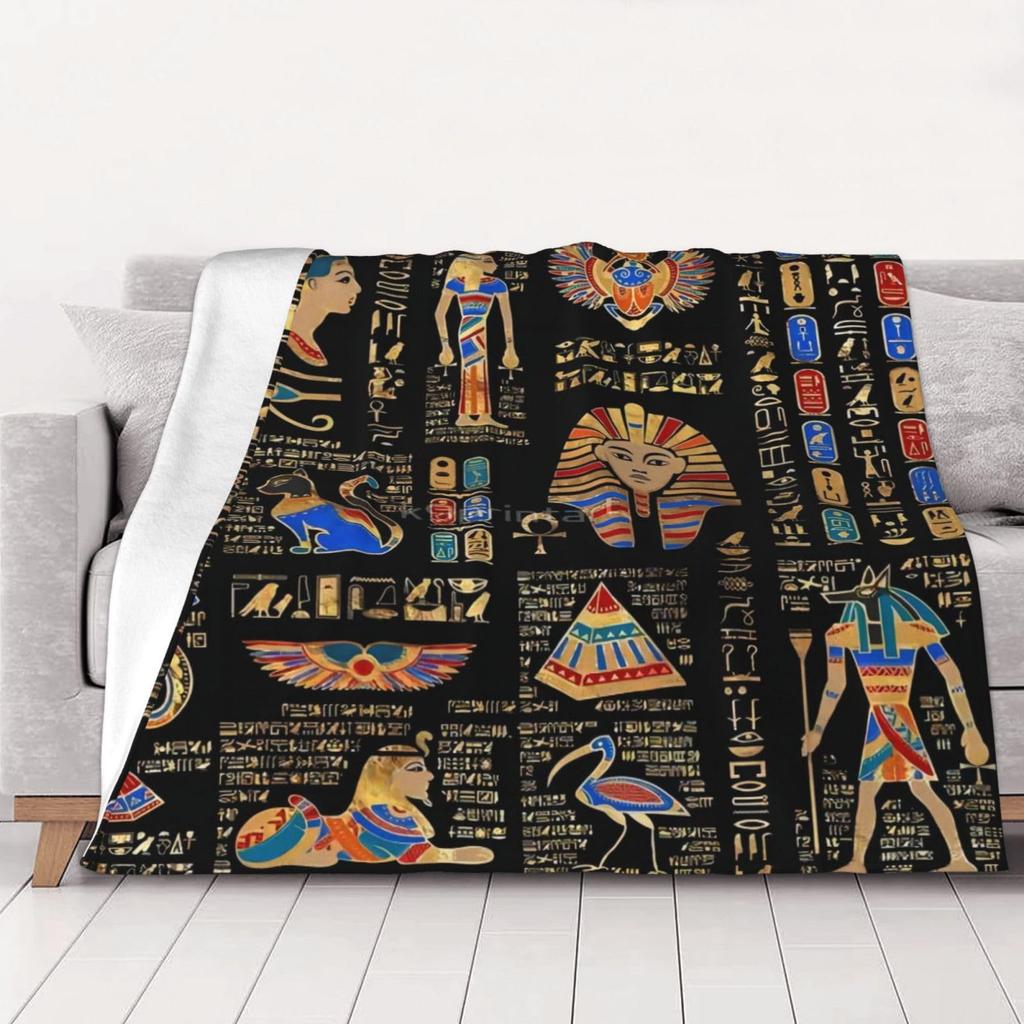 Ancient Egyptian mysterious symbols digital-printed polyester velvet flannel cover blanket Fleece soft cover blankets for beds
