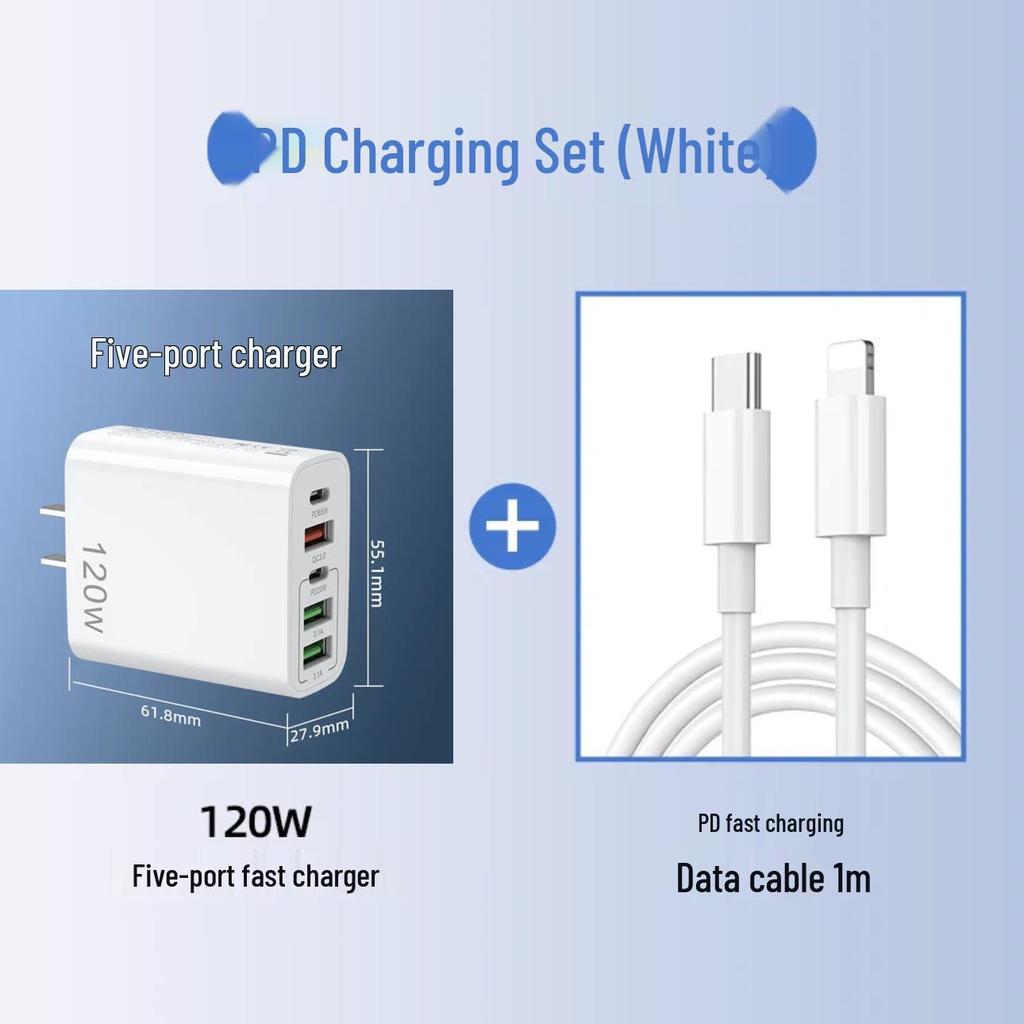 120W Multi-Port USB Charger for Apple, Android, Huawei, Xiaomi, OPPO