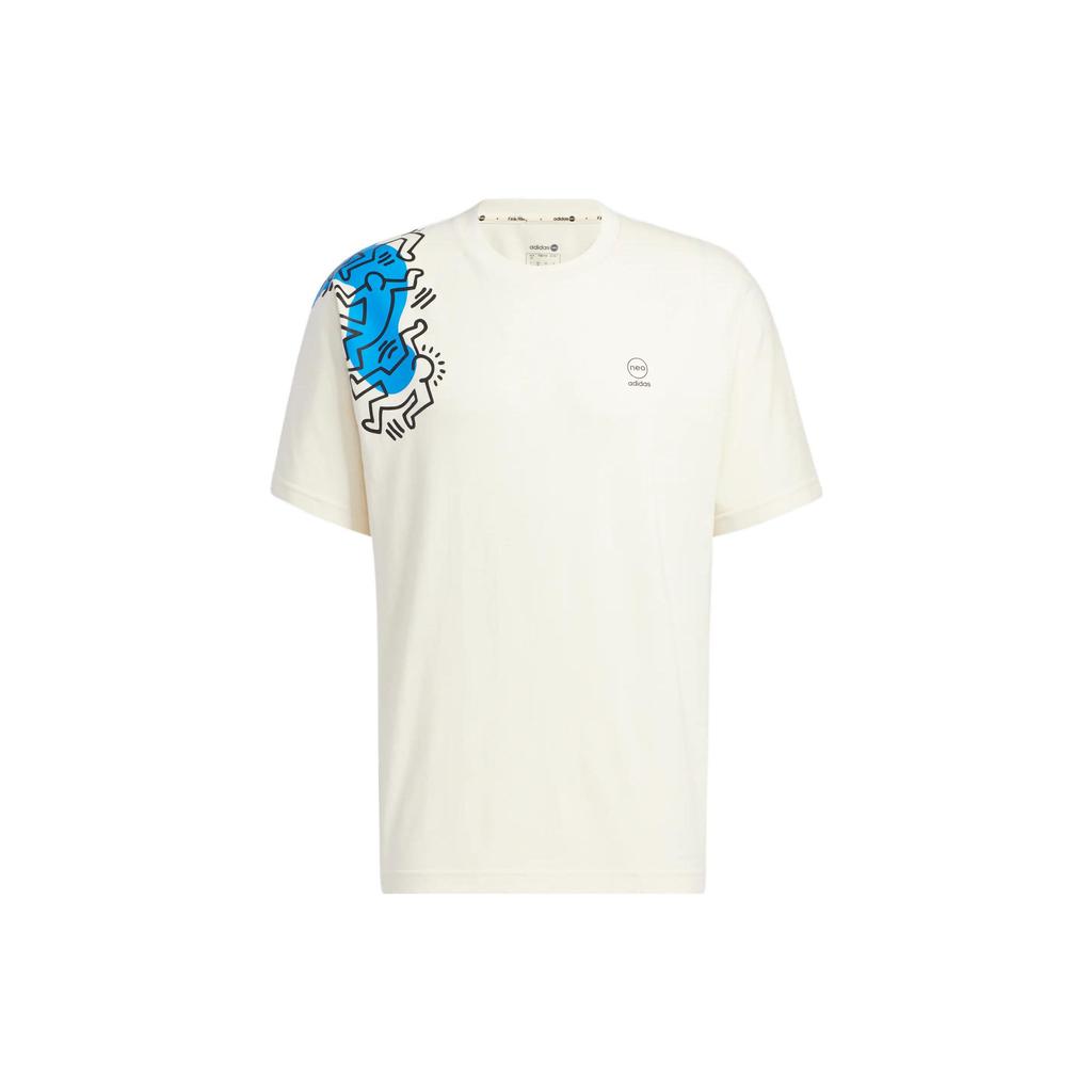 Adidas Keith Haring Collaboration SS22 Cartoon Print Round Neck Short Sleeve T-Shirt Men Tops White HD7264