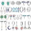 Charms 925 Silver Earrings Color Zircon Pink Bow Star Moon Shell Earrings Four-leaf Clover Woman's Accessory Jewelry