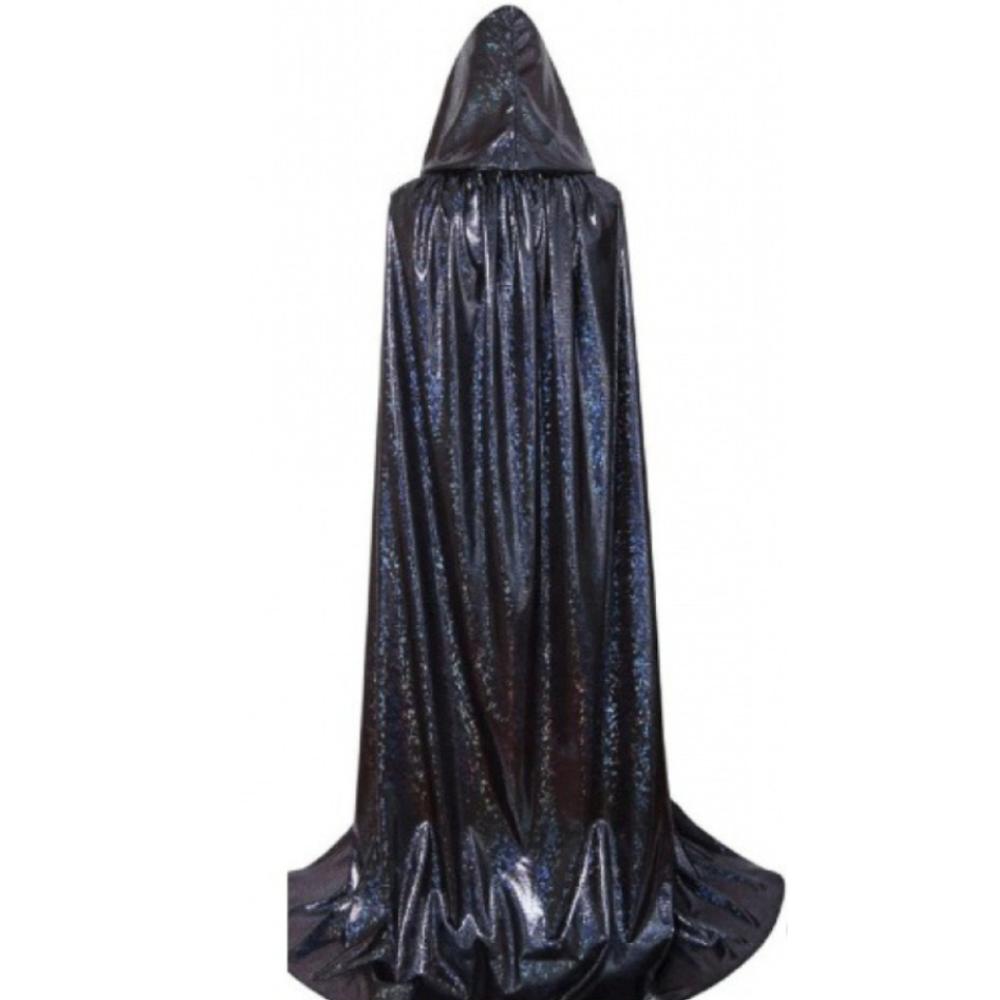 Wizard Halloween Cloak Gown Shiny Witch Cape Funny Hooded Ponchos  Adult Kids