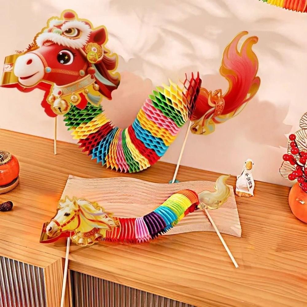 Cartoon Chinese Paper Dance Horse 2026 Horse Year 3 D Dragon Horse Craft Handmade New Year Decoration Spring Festival Supplies