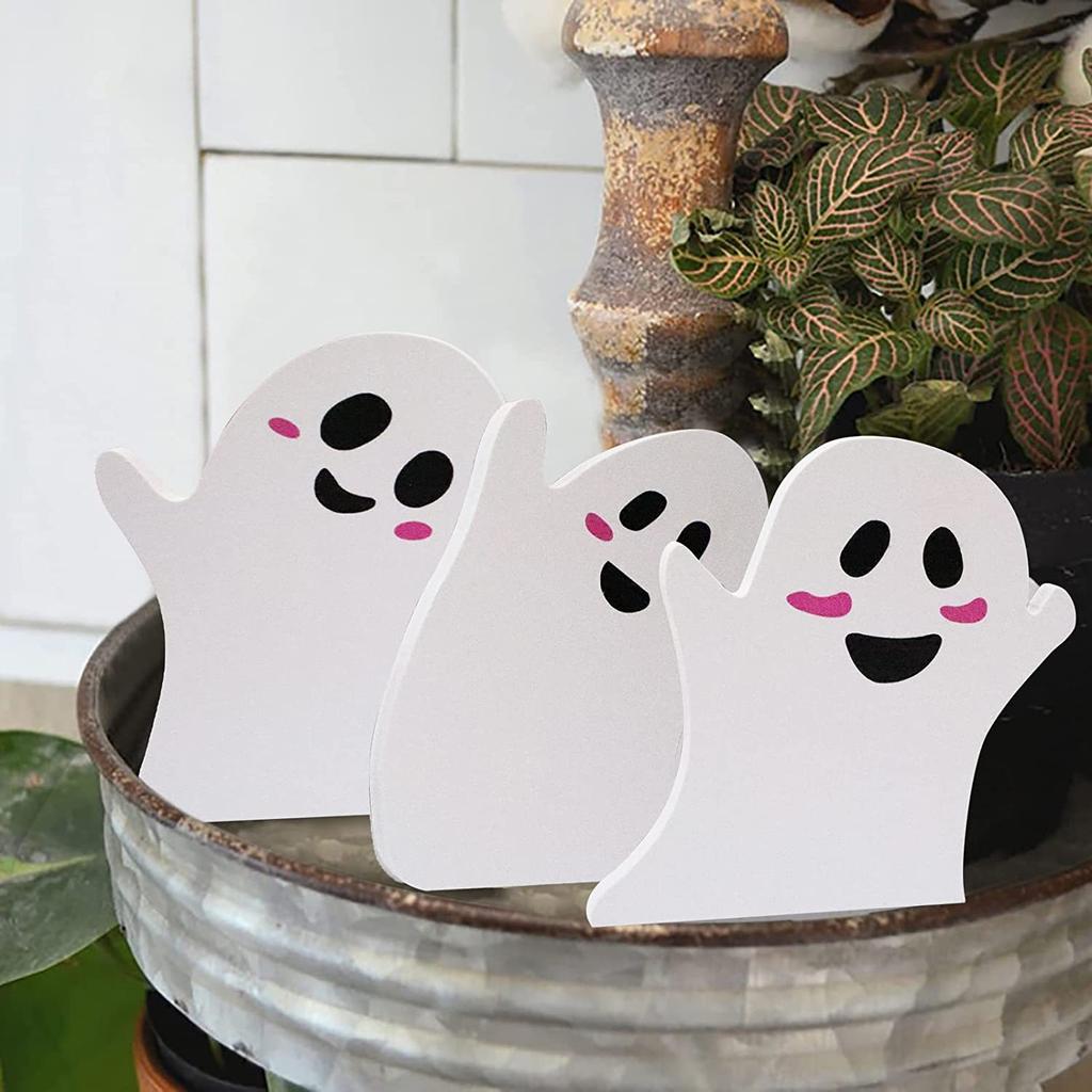3 Stück Halloween Holz Geist Tablett Geschichtete Dekoration Halloween Party Holz Desktop Logo Heim Desktop Dekoration Handwerk