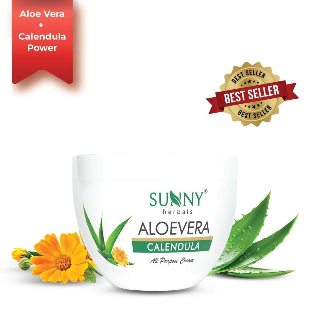 Sunny Herbals Aloevera Calendula Cream 250 gm Pack of 1 | Deep Hydration, Skin Soothing & Natural Face Nourishment