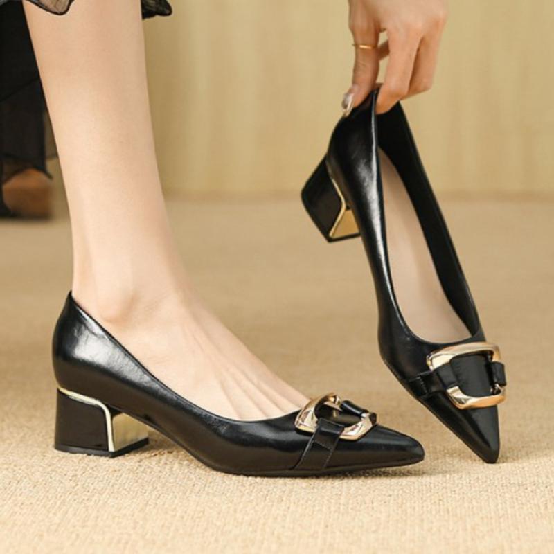 Fashion 2025 New Shoes Black Leather Shoes Woman Pumps Slingbacks Pointed Toe High Heels Stiletto Sexy Party Shoes Women Heels