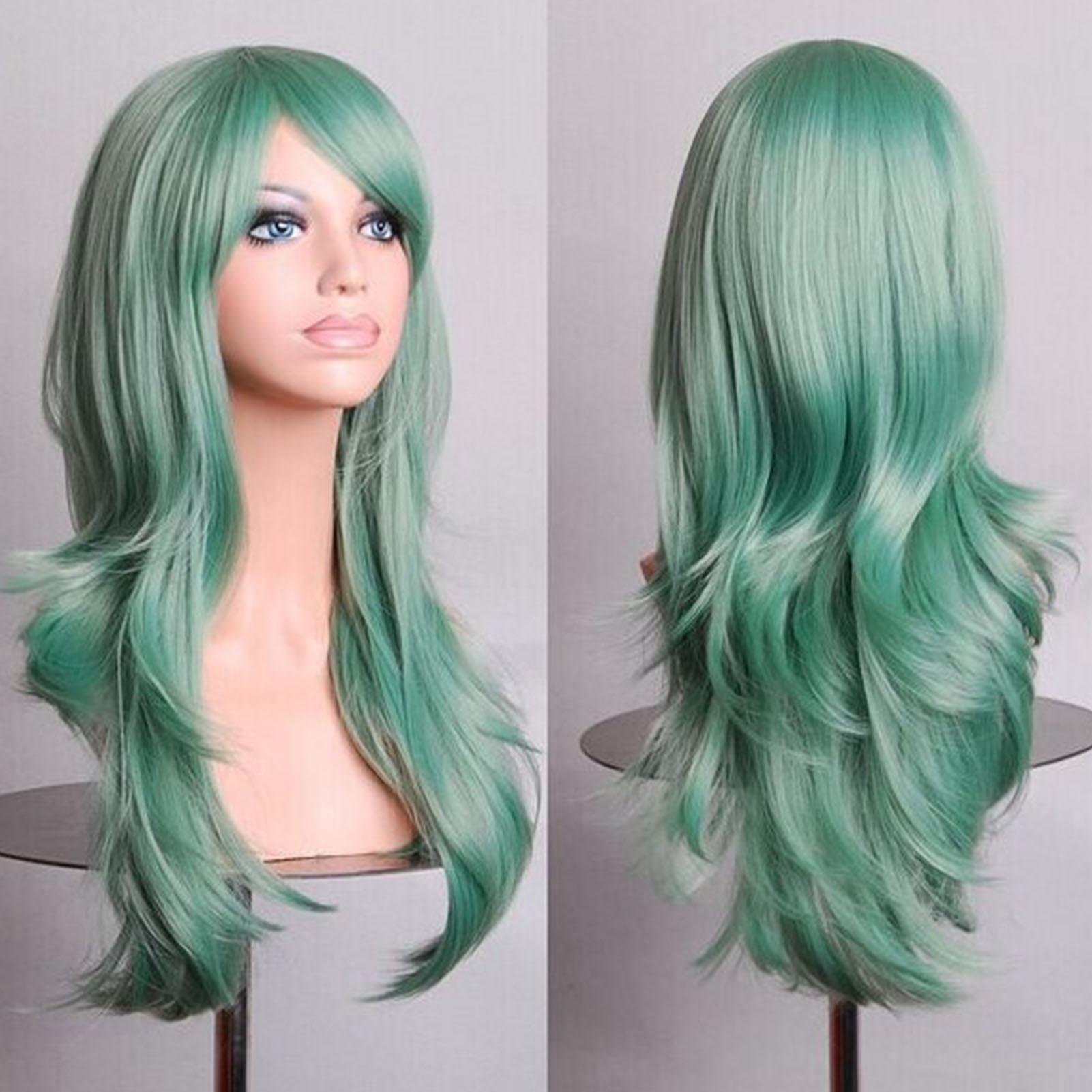 Cosplay Long Curly Wavy Wig Women Girls Heat Resistant Fashionable Halloween Cosplay Party Costume Wig Mint Green мятный зеленый