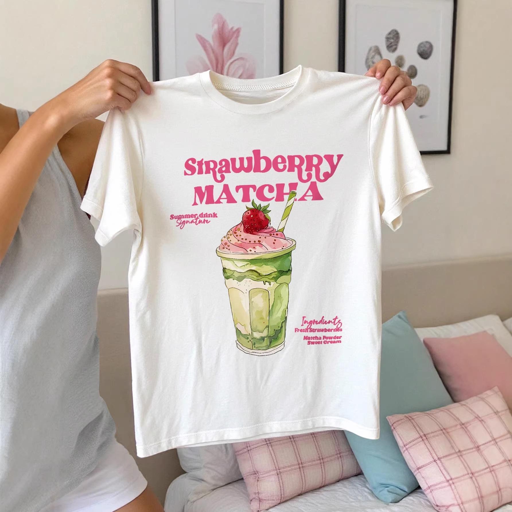 Women s Strawberry Matcha Print Summer Casual White T-shirt L белый