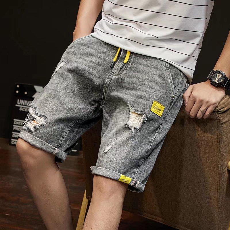 New Summer Men's Washed Denim Shorts American Retro Solid Color High Street Shorts Loose Casual Straight Large Size Denim Shorts
